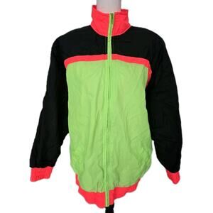 Vtg 80s Be In The Current Seen Neon Color Block Nylon Windbreaker Jacket Sz L